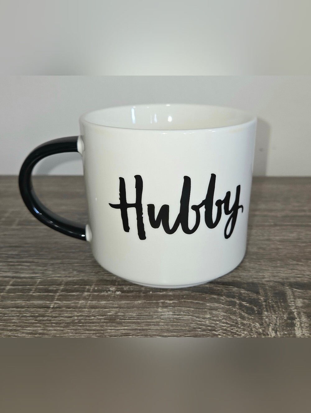 Target Threshold Double Sided Ceramic "Hubby" Coffee Mug Black on White Tea Cup.